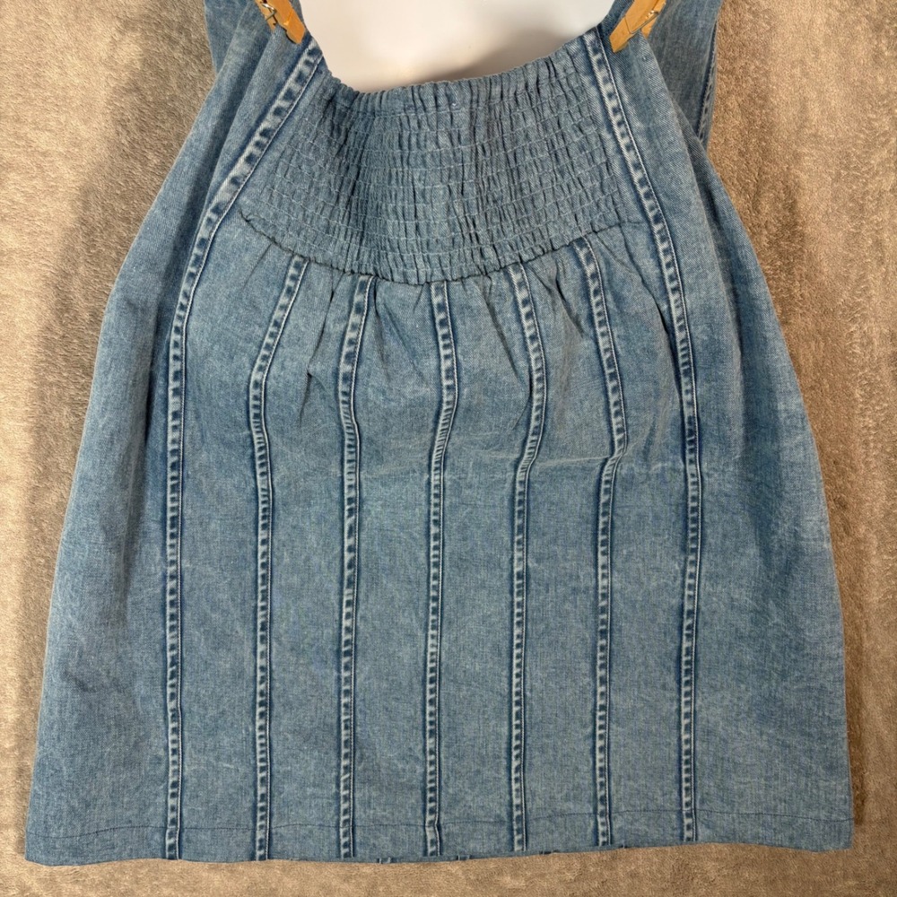 Maeve Anthropologie Blue Denim Halter Dress Floral Embroidered Smocked XL Boho - Picture 10 of 16